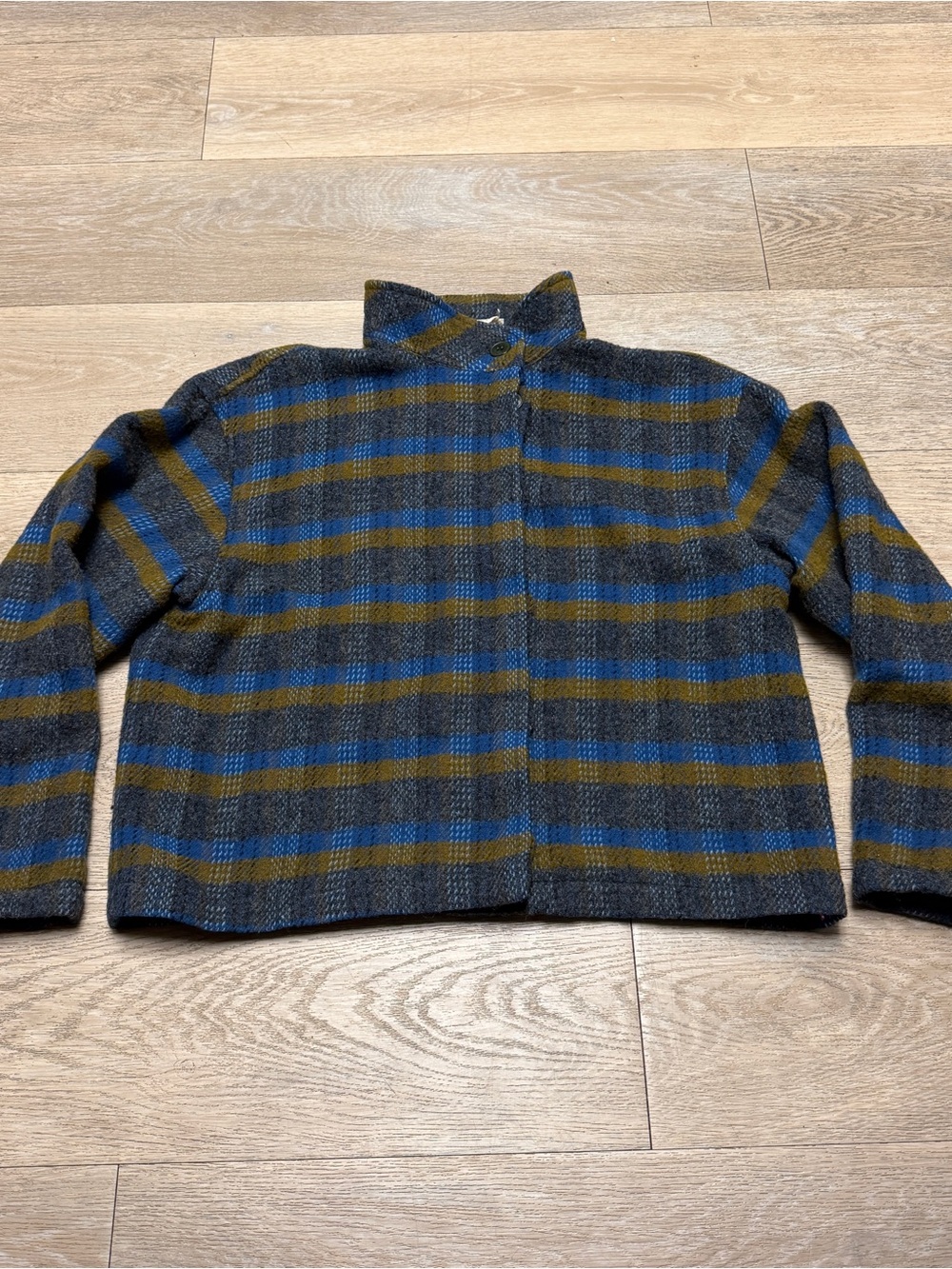 Vintage MANI Made In Italy Wool Plaid Jacket Womens IT 42 Blue Olive Cropped M